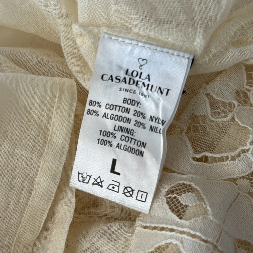 Lola Casademunt Bohemian Sleeveless V-Neck Lace Ivory‎ Cotton Mini Dress Size L